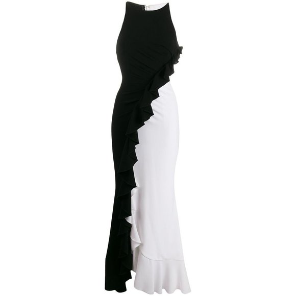 🆕TALBOT RUNHOF Bobbin2 Ruffled ColorBlock Gown Black & White 10 - Picture 7 of 16